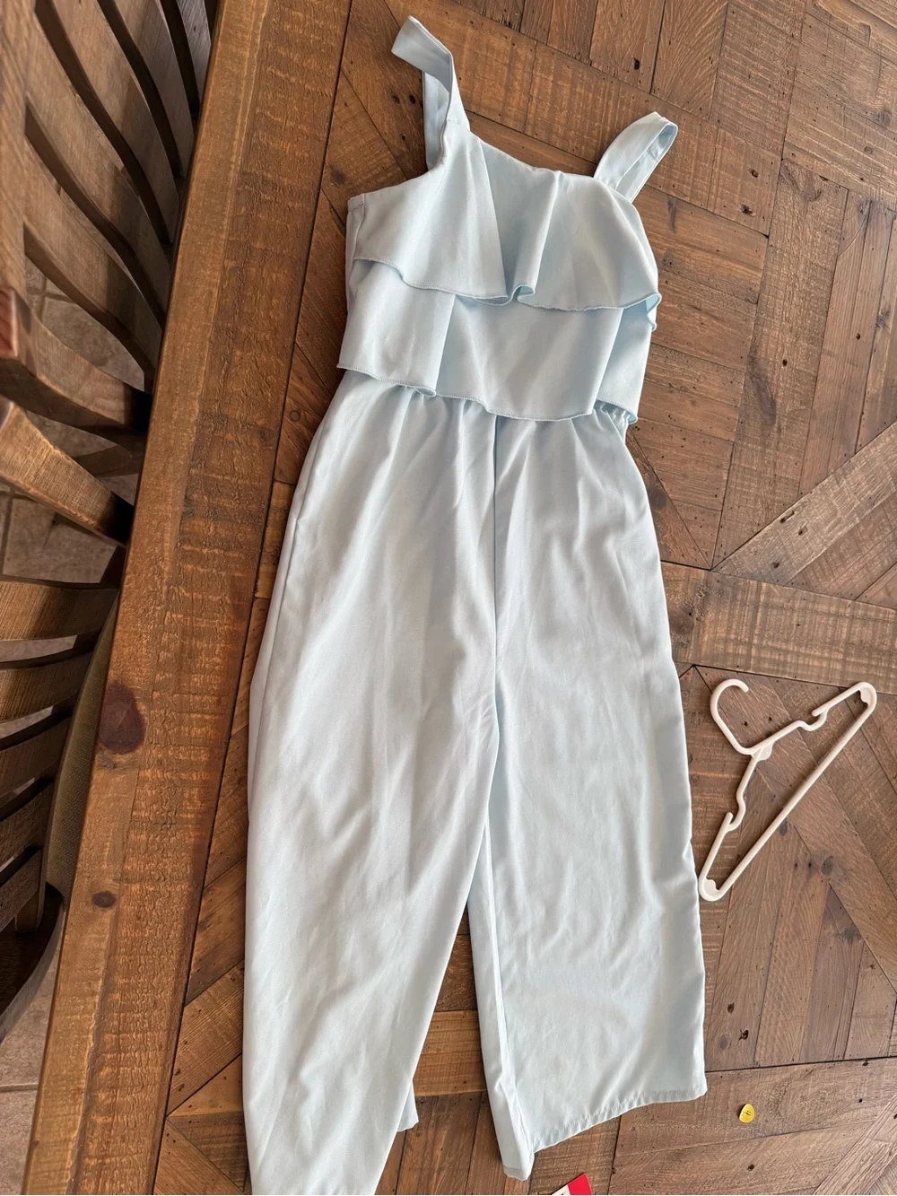 SHEIN Light Blue Ruffle Strap Romper Jumpsuit